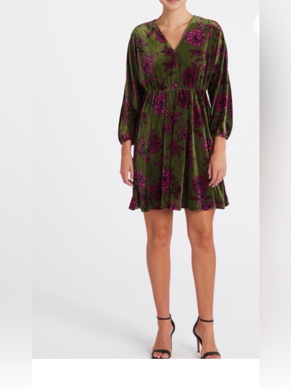 Maggy London Green Velvet Floral Long Sleeve Dress Size XL